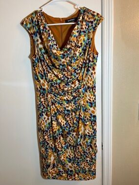 Ellen Tracy Multicolor Cowl-Neck Animal Print Midi Dress